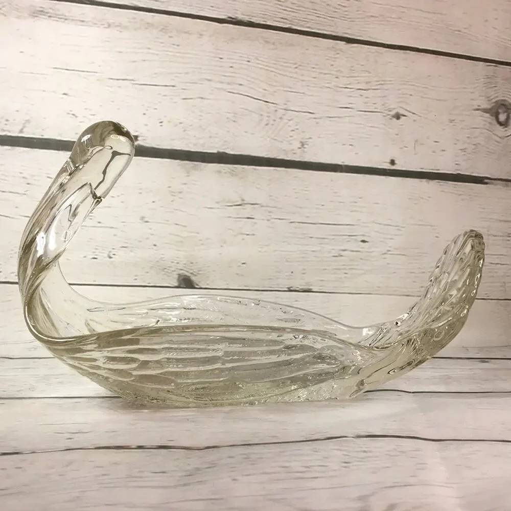 Vintage Heavy Clear Glass Bird SWAN Animal Bowl Serving Dish
